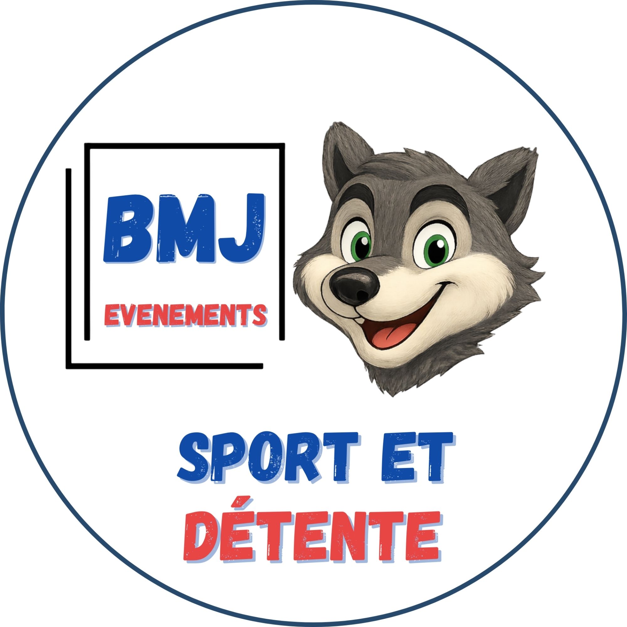 Logo officiel BMJ Événements, Sport et détente, avec Louloup